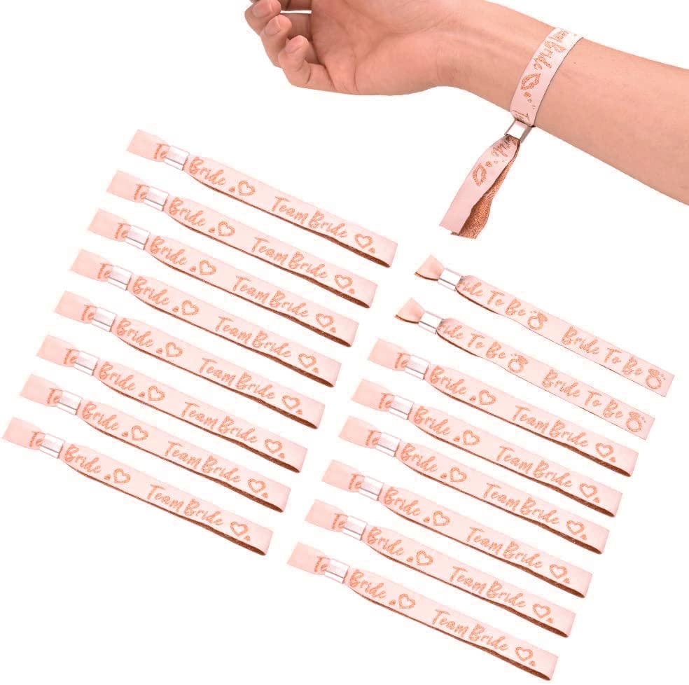 GOLRISEN 16 x Pulseras de Despedida de Soltera Team Bride Pulseras Equipo Novia Pulseras de Tela para Novia y Damas de Honor Regalos de Amigas Detalles Especial de Despedida de Soltera y Boda, Dorado