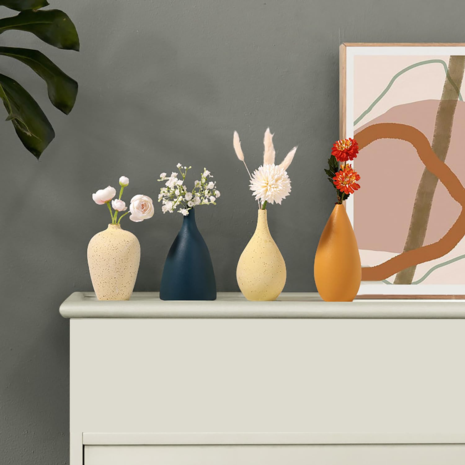 Zestaw małych kolorowych wazonów ceramicznych, 4 rodzaje, mini ceramiczny matowy wazon w kolorze morandi, mini wazony na kwiaty do dekoracji stołu, nowoczesne ceramiczne wazony do dekoracji domu, biura