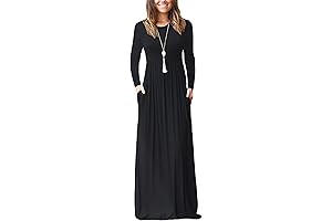 Long Sleeve Loose Plain Maxi Dresses Casual Long Dresses with Pockets for Women 6'0