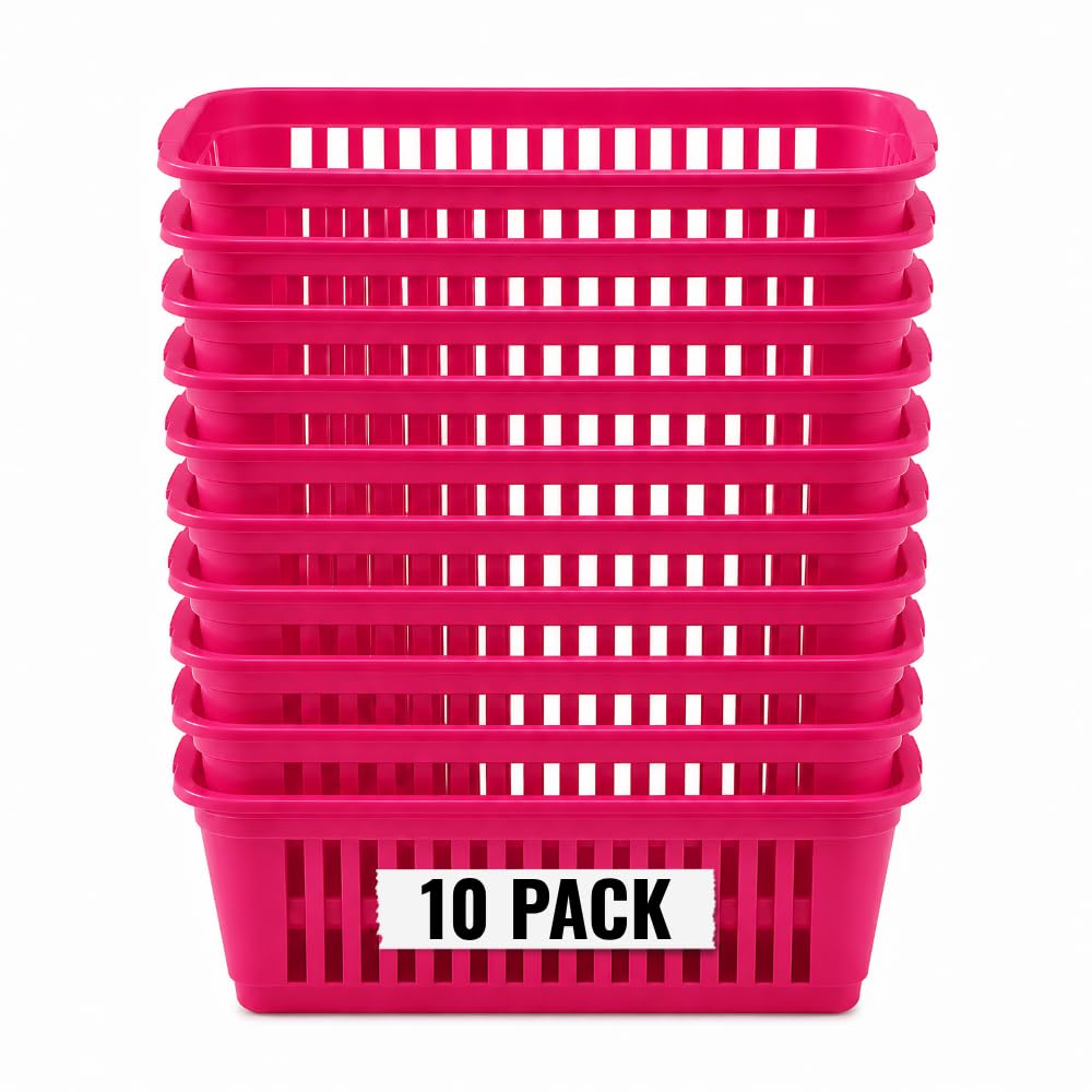 Plastic Baskets for Storage 25cm Mini Kitchen Storage Basket Fruit & Vegetable Organiser, Pantry Shelf Storage Basket, Small Handy Basket for Home, Bathroom, Office & Picnic (Pink)