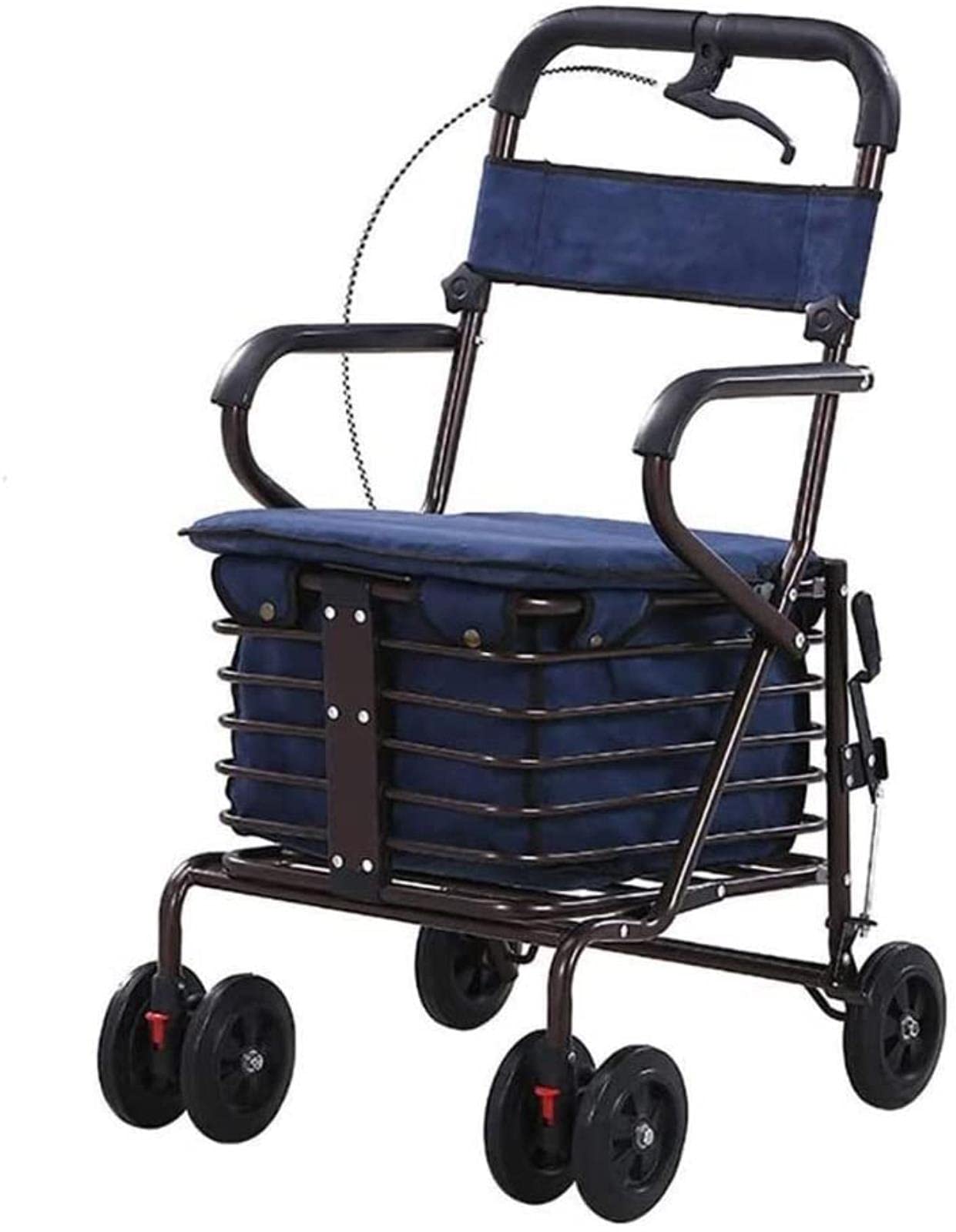 Rollator Walker dla seniorów Rollator Rollator ze składanym chodzikiem na 4 kołach ze zdejmowanym podparciem pleców W zestawie z wyściełanym siedziskiem i koszem do przechowywania