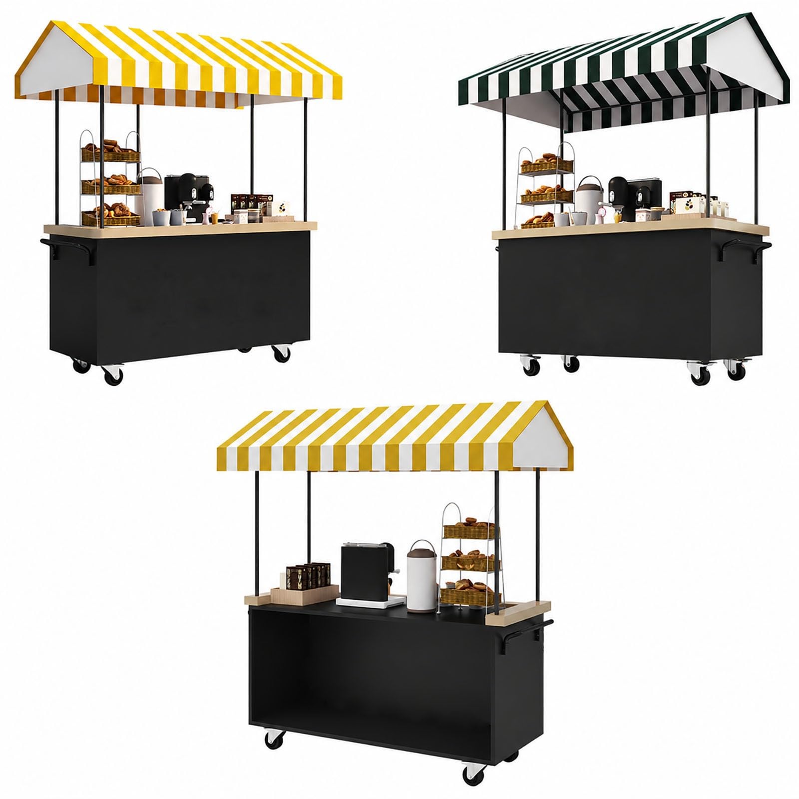 Móvil de Venta Ambulante de Comida Puesto de Comida con Toldo con Ruedas Freno para Tiendas Minoristas en Calles Centros Comerciales y Mercados.(Green,130 * 60 * 200)