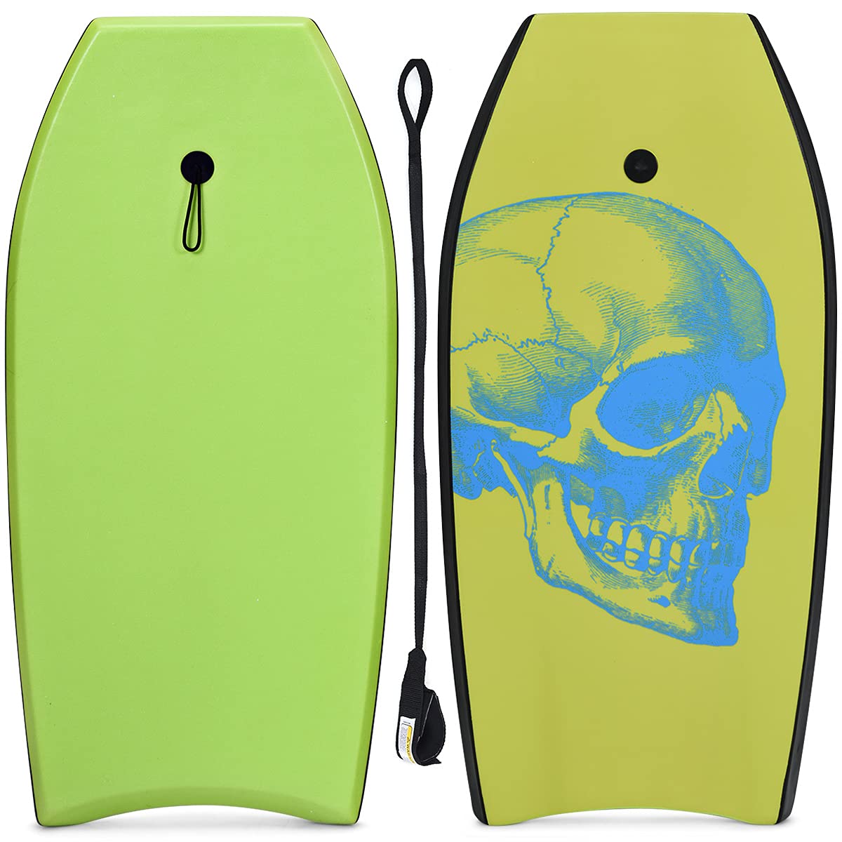 RELAX4LIFE Planche de Bodyboard 41” en Mousse avec Sangle de 90 CM et 4 Motifs au Choix, 105X51X6CM Idéal pour Adulte, Débutant dans Mer, Piscine, Surf, Charge Max 85KG (Vert Crâne)