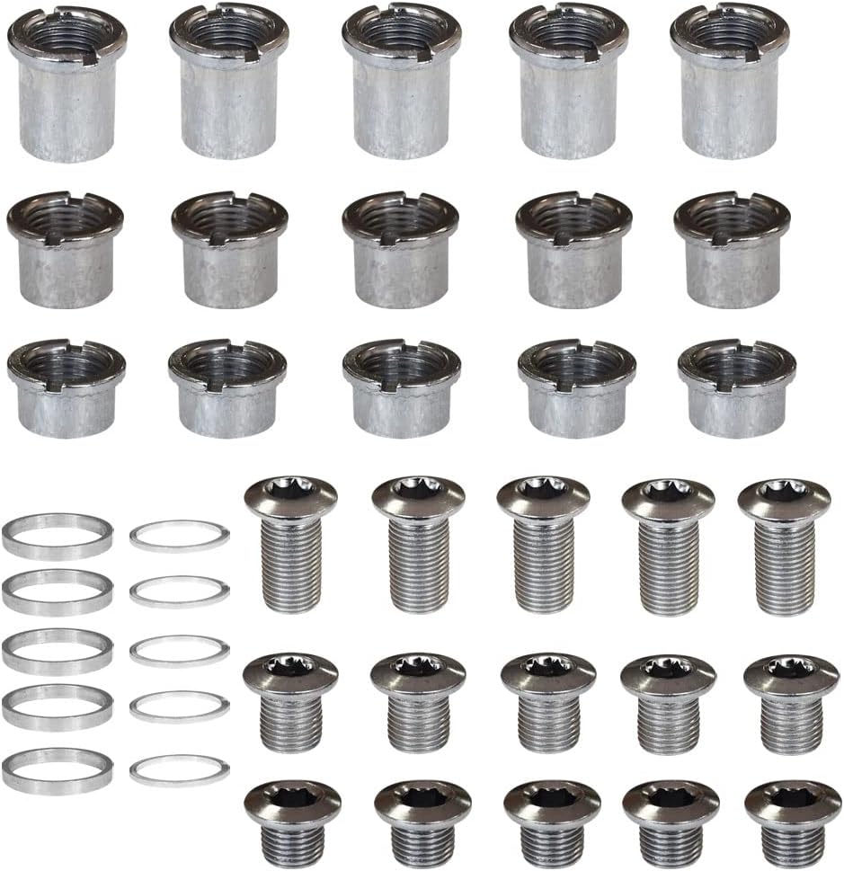 5 pcs for Each Single/Double/Triple Chainring Bolts Screws Disc Crankset Nuts Chainwheel + 10 pcs Washers Fit for Road Bike Mountain Bike MTB (25 pcs)