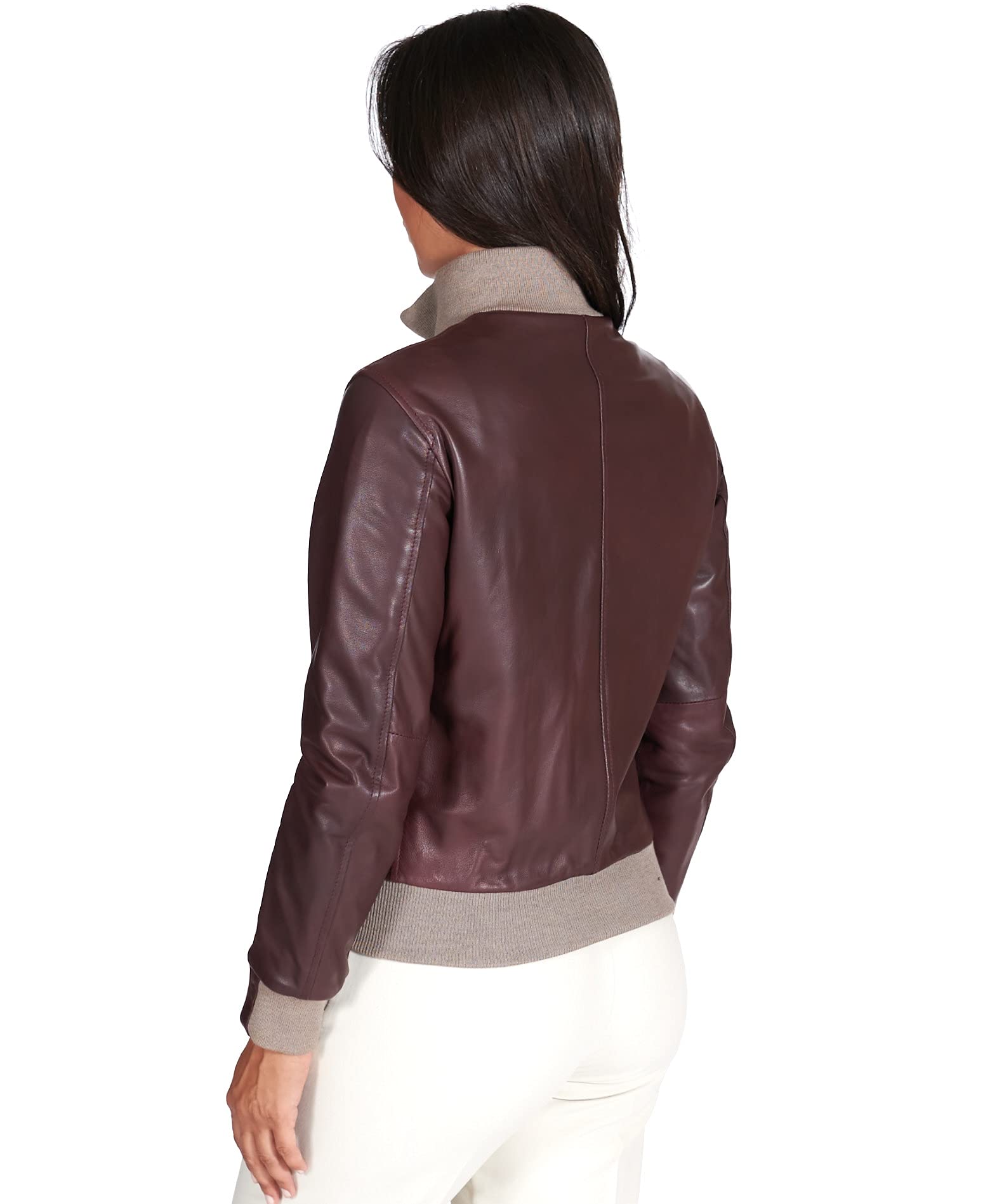 D'Arienzo Bomber in Pelle Scamosciata Blu Donna Giacca Bicolor Giubbotto Moto Vera Pelle Made in Italy G155