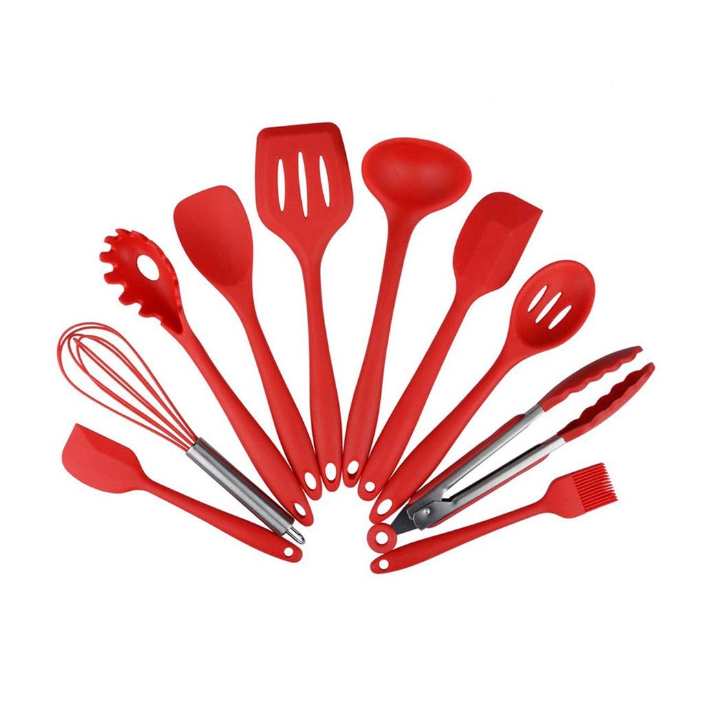 Spatola per wok 10 pezzi in silicone Utensili da cucina Set antiaderente Spatola Cucchiaio set alimentari morsetto Frullino cucina attrezzo della famiglia cottura spatola da cucina ( Color : A )
