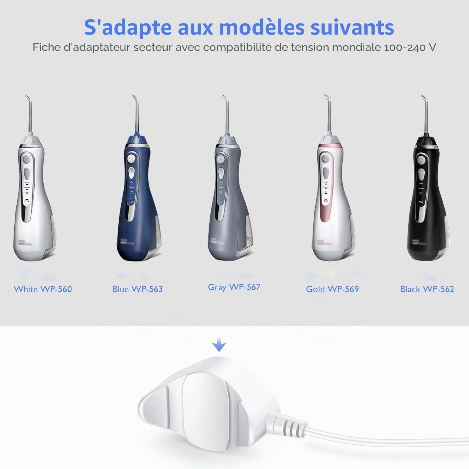 Bouge Water Flosser Chargeur magnétique compatible avec Waterpik sans fil WP560 WP562 WP563 WP567 WP569 Cordon de charge de rechange Adaptateur de chargeur de batterie Prise britannique