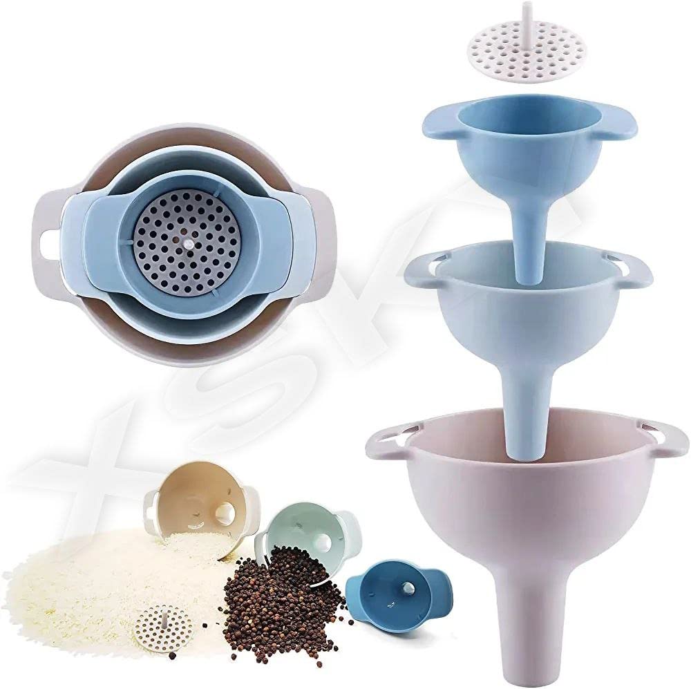 XSKY Funnels for Kitchen Use Removable Kitchen Funnels Set of 3 Food Grade PP Plastic Funnels Wide Mouth Oil Funnels with Strainer Filter for Filling Bottles, Liquid, Powder, Solid Particles (B0C55G1MD3) Amazon Price History, Amazon Price Tracker