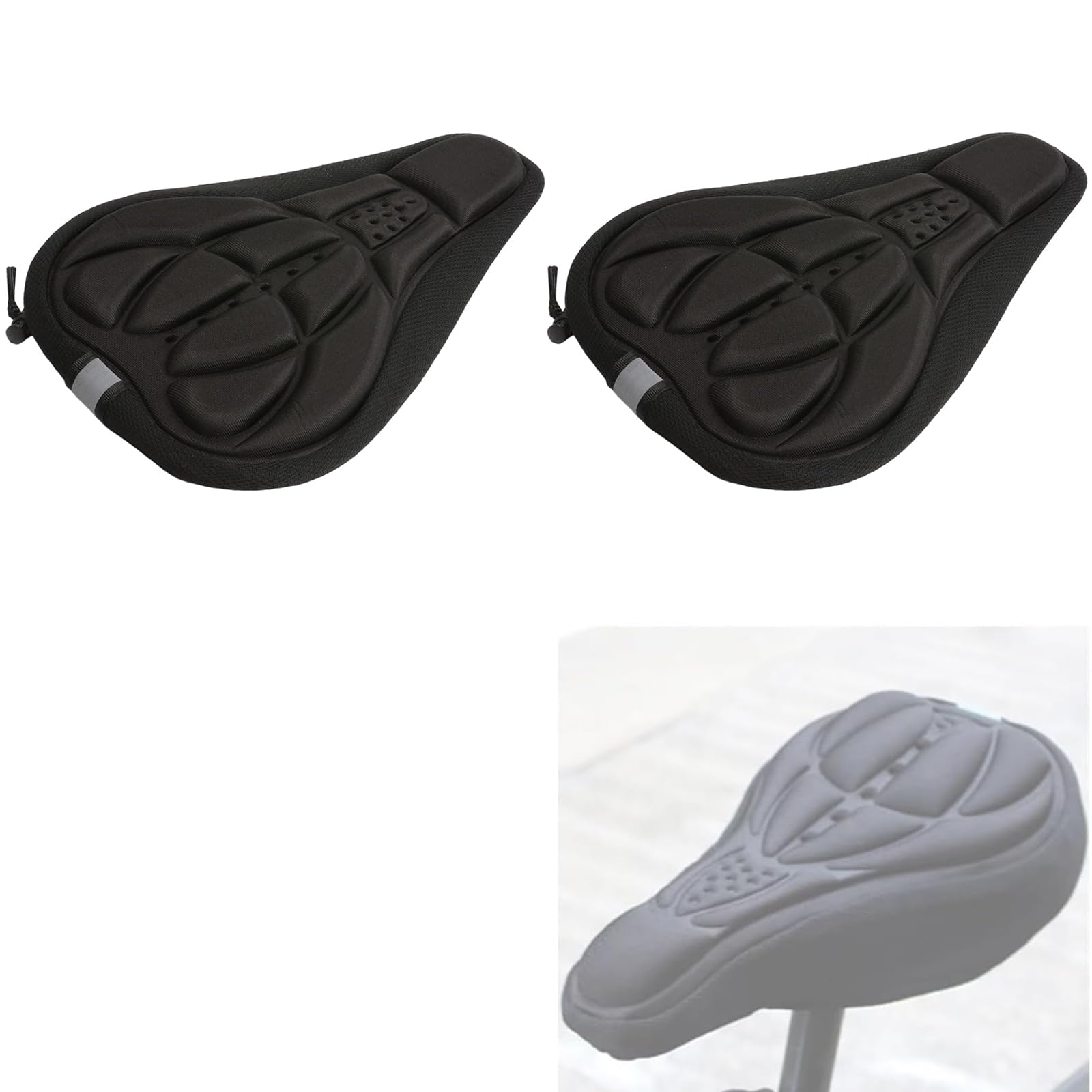 2PCS Bike Seat Cushion, Silicone Padded Bike Seat Cover for Men Women Comfort, Soft Bike Saddle for All Bik (Black, 2PCS)