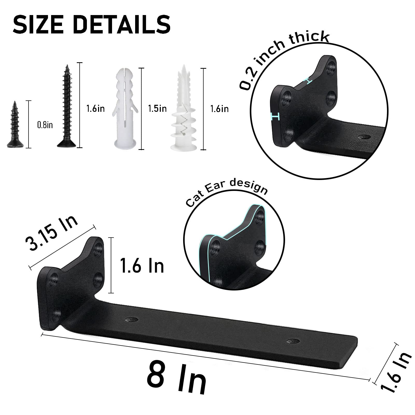 Soportes de estante resistentes industriales en L, soportes de estante de acero sólido de alta calidad de 0.2 pulgadas de grosor, soportes de pared rústicos negros para estantes, accesorios flotantes