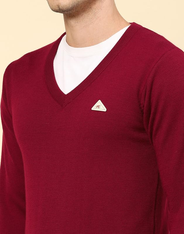 Image of Monte Carlo Shell Solid V Neck Pullover | Warm Woolen Pullover for Men | Soft Comfortable Knitted Winter Wear Sweater for Men's