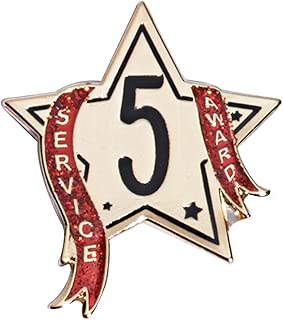 5 Year Service Star Award Pin with Red Glitter Ribbon, 12 Pins - coolthings.us