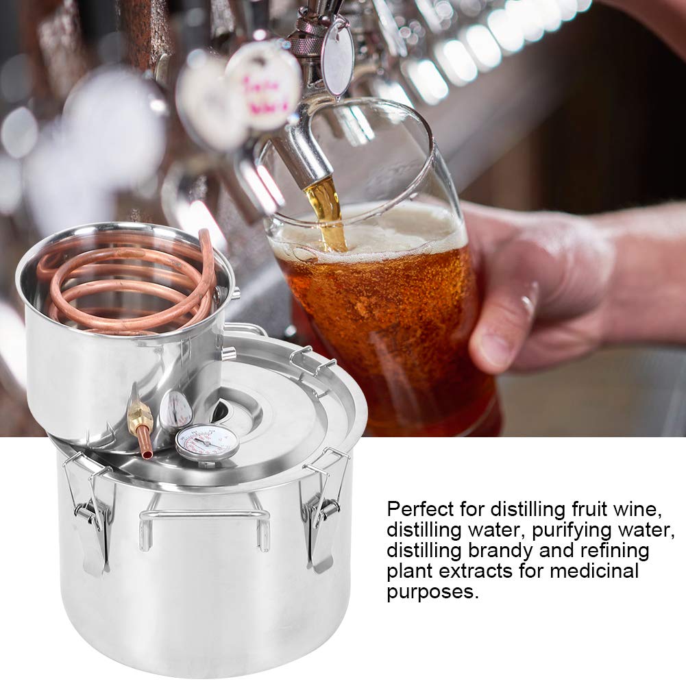 Destilador de agua Destilador doméstico Equipo de agua destilada de acero inoxidable para alcohol de vino Equipo de producción de agua destilada fácil de usar con termómetro incorporado(10L)