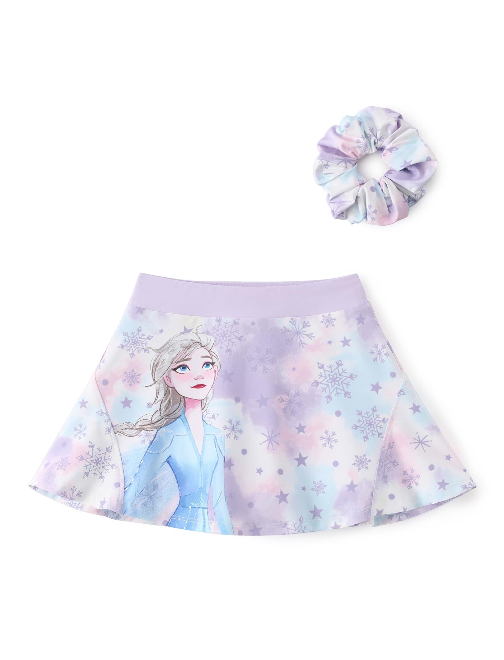 Disney Stitch丨Frozen丨Princess丨Minnie Mouse Girls Athletic Skort Inner Pocket Shorts + Scrunchie Tennis Golf A-line Skirt 2-9Y