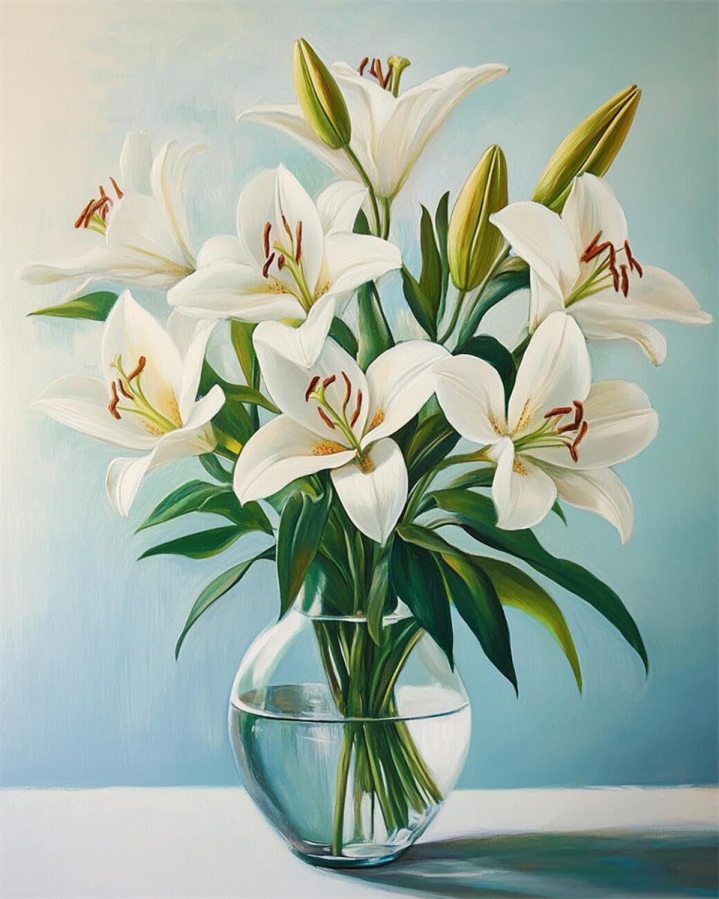 RKFLGEW 14CT Cross-Stitch Kits Lilies in A Vase Counted Fabric Cross Stitching DIY Art Needlecrafts Embroidery Kits with Scissors Accessories 40x50cm