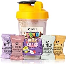 Bevzilla Instant Milkshake Cubes & Bottle Pack | Strawberry, Butterscotch, Choco Hazelnut & Vanilla Creme | BPA Free Shaker 500 Ml Leak Proof