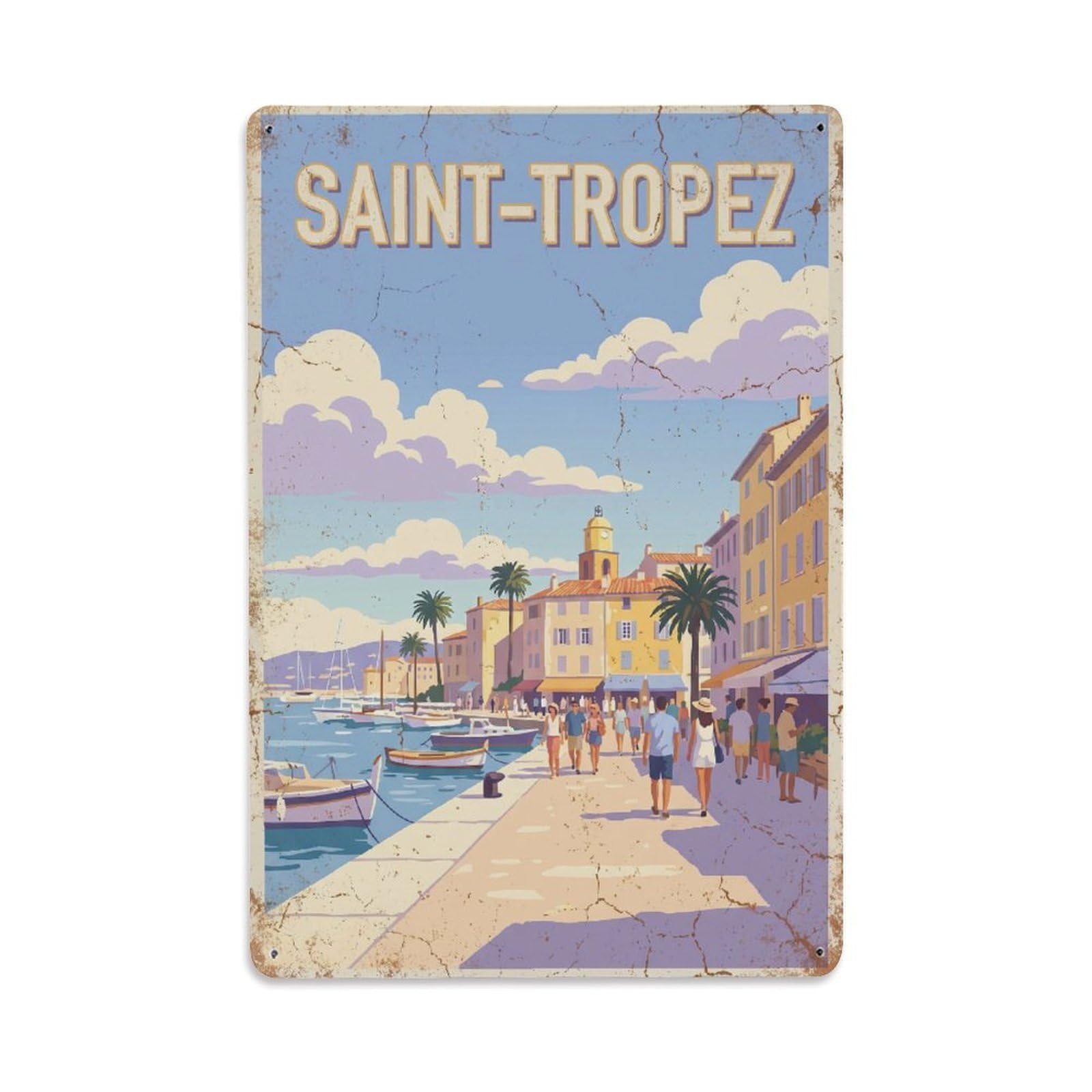 Fyrn Style Metal Tin Sign Vintage Travel Saint-Tropez France Delightful
