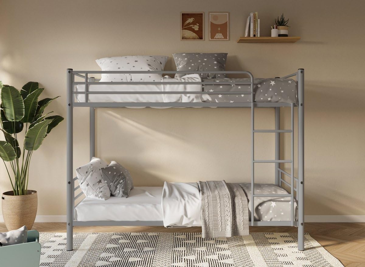 DecoInParis Lit superposé Twins en métal Gris 90 X 190 cm + sommiers