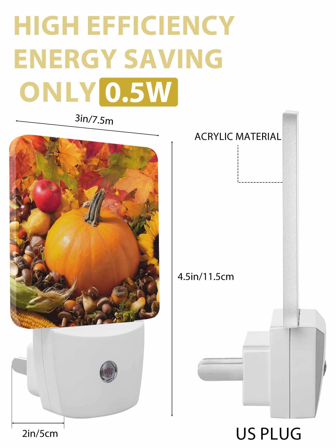 T H XHome Plug-in LED Night Light Lamp Sensor-Autumn Leaves Happy Thanksgiving Pumpkin Yellow Fall Themed Automatic Dimmable — view 9