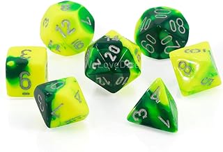 DND Dice Set-Chessex D&D Dice-16mm Gemini Green, Yellow, and Silver Plastic Polyhedral Dice Set-Dungeons and Dragons Dice Includes 7 Dice - D4 D6 D8 D10 D12 D20 D% Multi-Coloured 26454