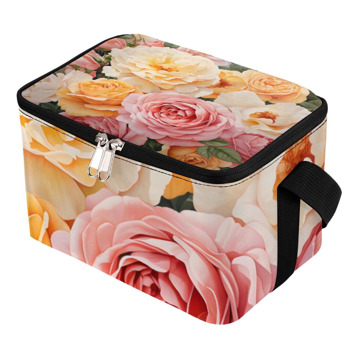 GzLeyigou Lunch Bags for Women Men 9 Cans,Pinks Yellow Rose Hot & Cold Food Delivery Bag Insulated Grocery Bag Insulated Lunch Box Roses Cooler Bag for Office Work Picnic Beach