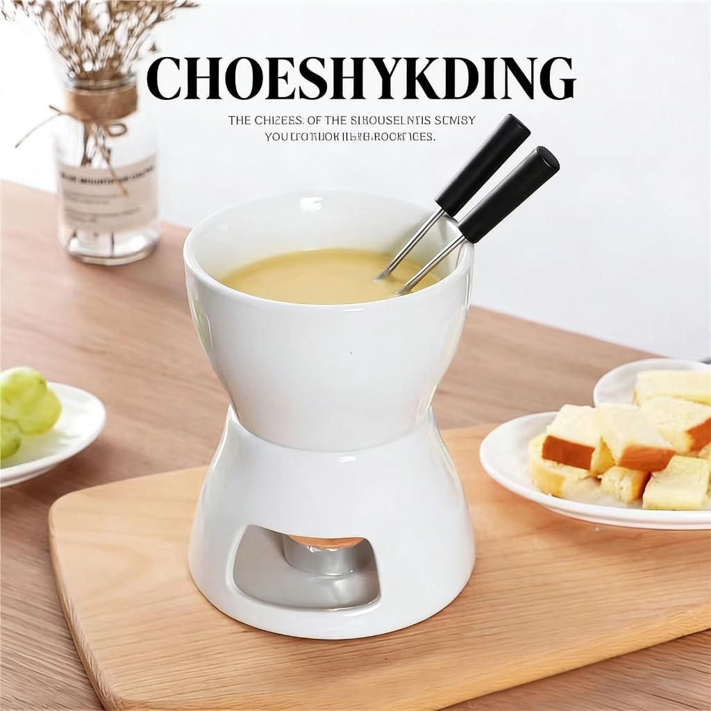 Zestaw ceramicznych podgrzewaczy do fondue 300 ml/400 ml zawiera 4 widelce kuchenne niezbędne