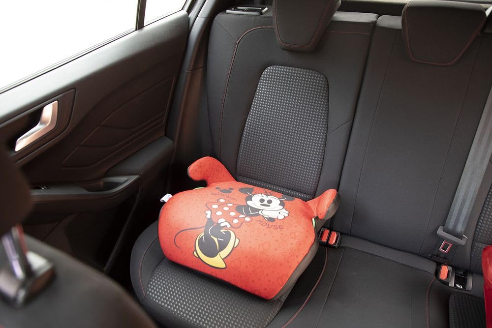 Tataway Disney Minnie Mouse seggiolino alzatina auto i-Size ECE R129. Rialzo bimbi 125-150 cm con grafiche di Minnie, seduta rossa, comodo e sicuro per ogni viaggio in auto