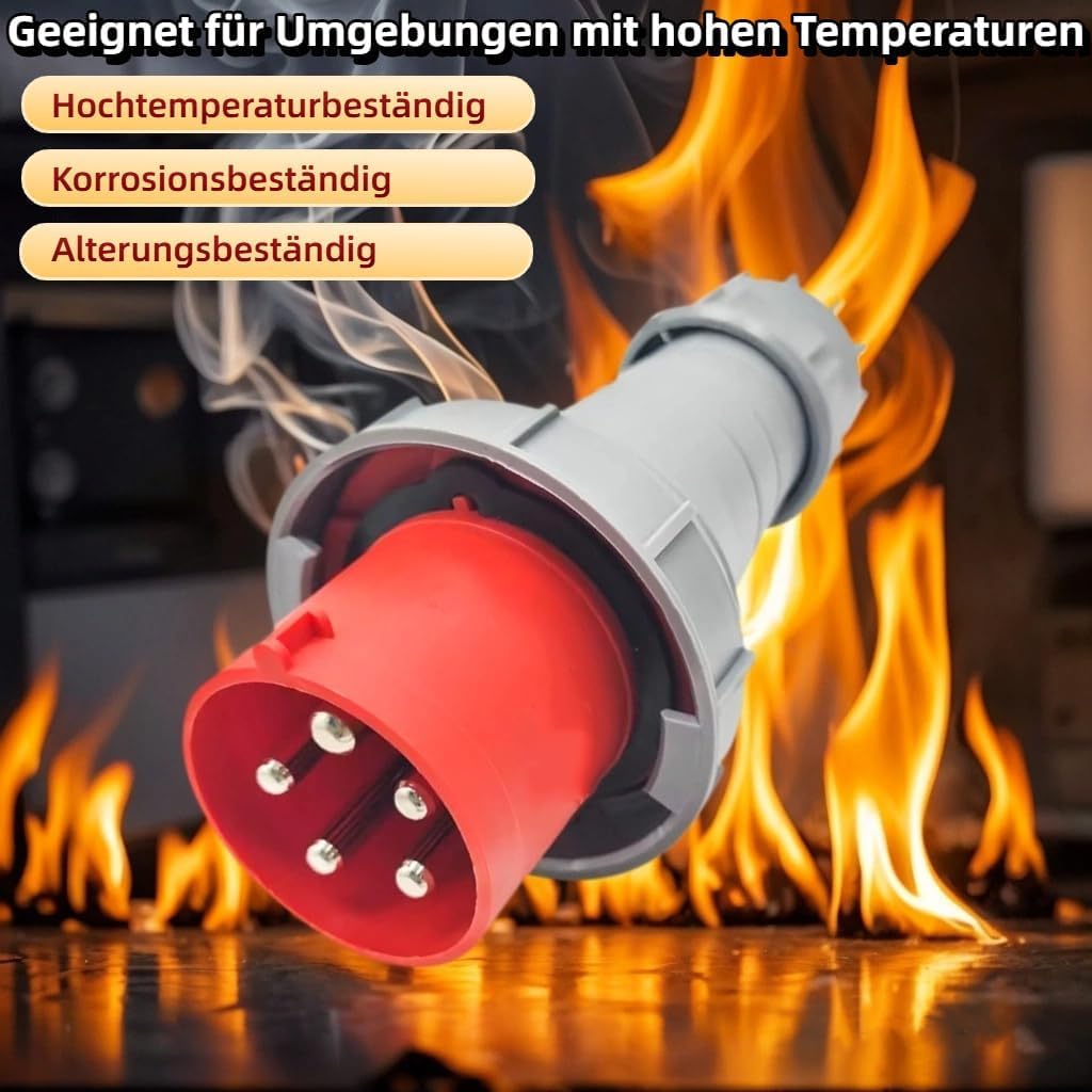 CEE Stecker 125A, 5 Poliger Stecker Wasserdicht IP67, CEE Kupplung Rot, 5-Polige Wasserdichte Stecker 125A, Industriestecker, Industrielle Luftfahrtstecker 5 Pole, Rote, 3P+N+E, 5P