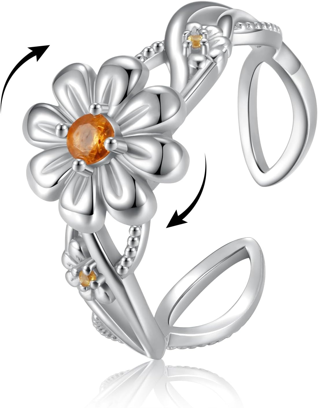 Daisy Flower Anxiety Ring for Women 925 Sterling Silver Relieve Stress Fidget Spinner Rings Teens Daughter Gifts