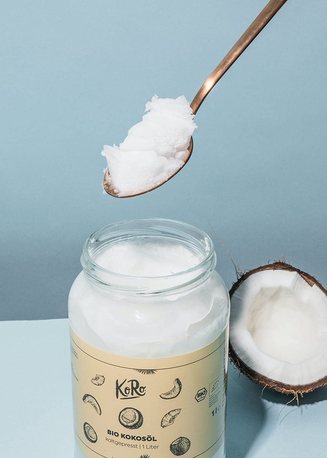 KoRo - Bio Kokosöl 1 Liter - Nativ - Kaltgepresstes Pflanzenöl - Bio-Qualität - Vorteilsglas