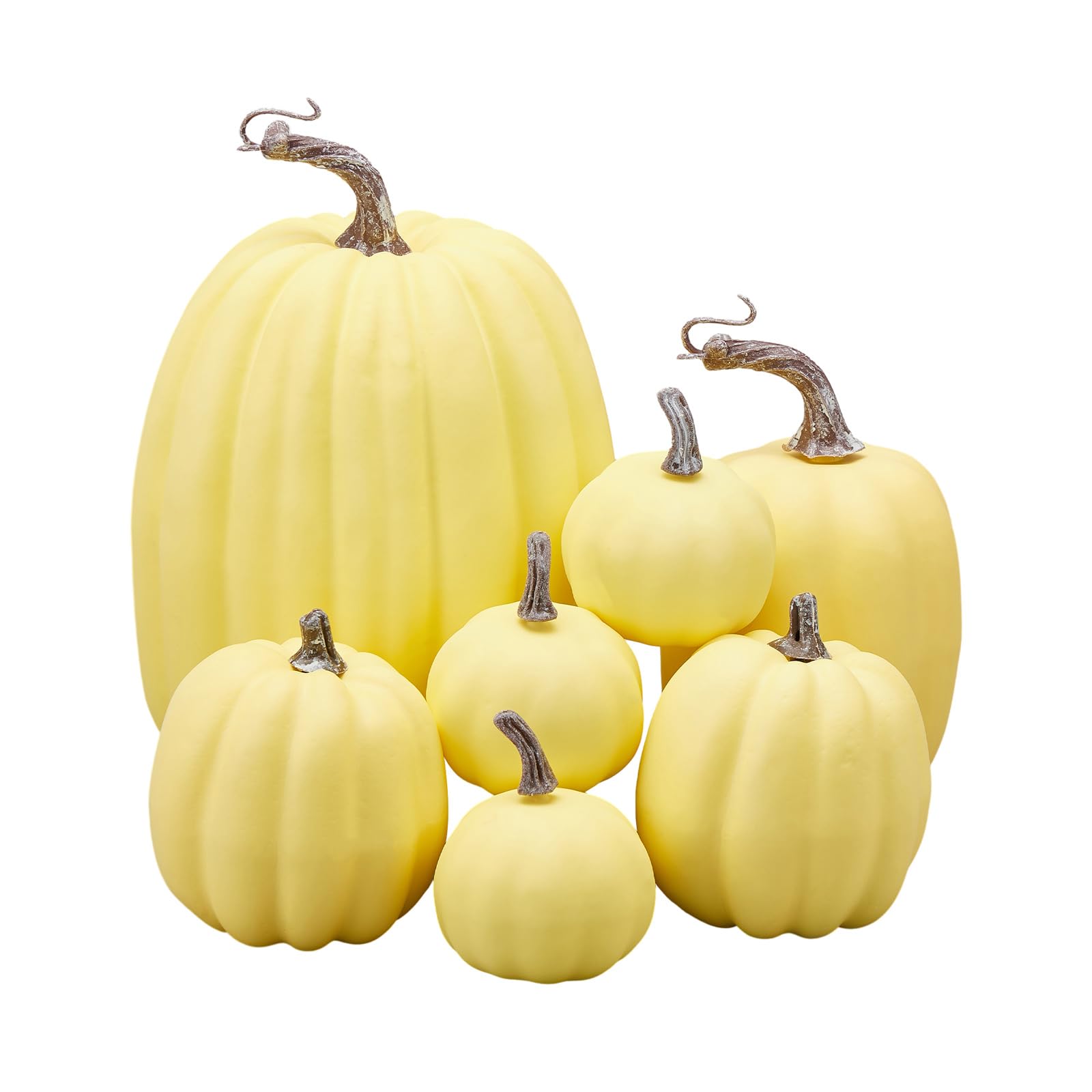 Niceyoeuk 7Pcs Artificial Pumpkins Fall Decoration Assorted Faux Pumpkin Cute Foam Pumpkins for Home Outside Halloween Decorating (yellow1, One Size)