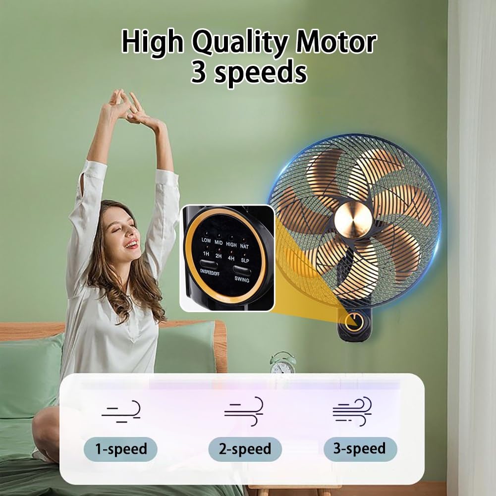 Ventilatore solare da parete con telecomando, raffreddamento oscillante a 5 pale per interni ed esterni, flusso d'aria silenzioso, 3 velocità, timer, design a risparmio energetico per patio, camera da