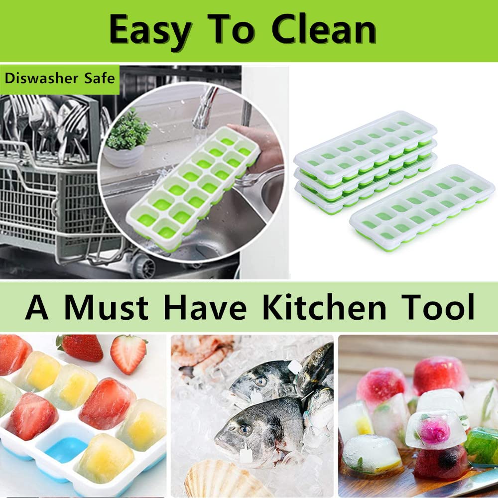Ice Cube Tray With Lid, EDEFISY 4 Pack Reusable Silicone 14-Ice Cube Molds, Removable Lid, for Chilled Drinks, Whiskey and Cocktails — Amazon image 5