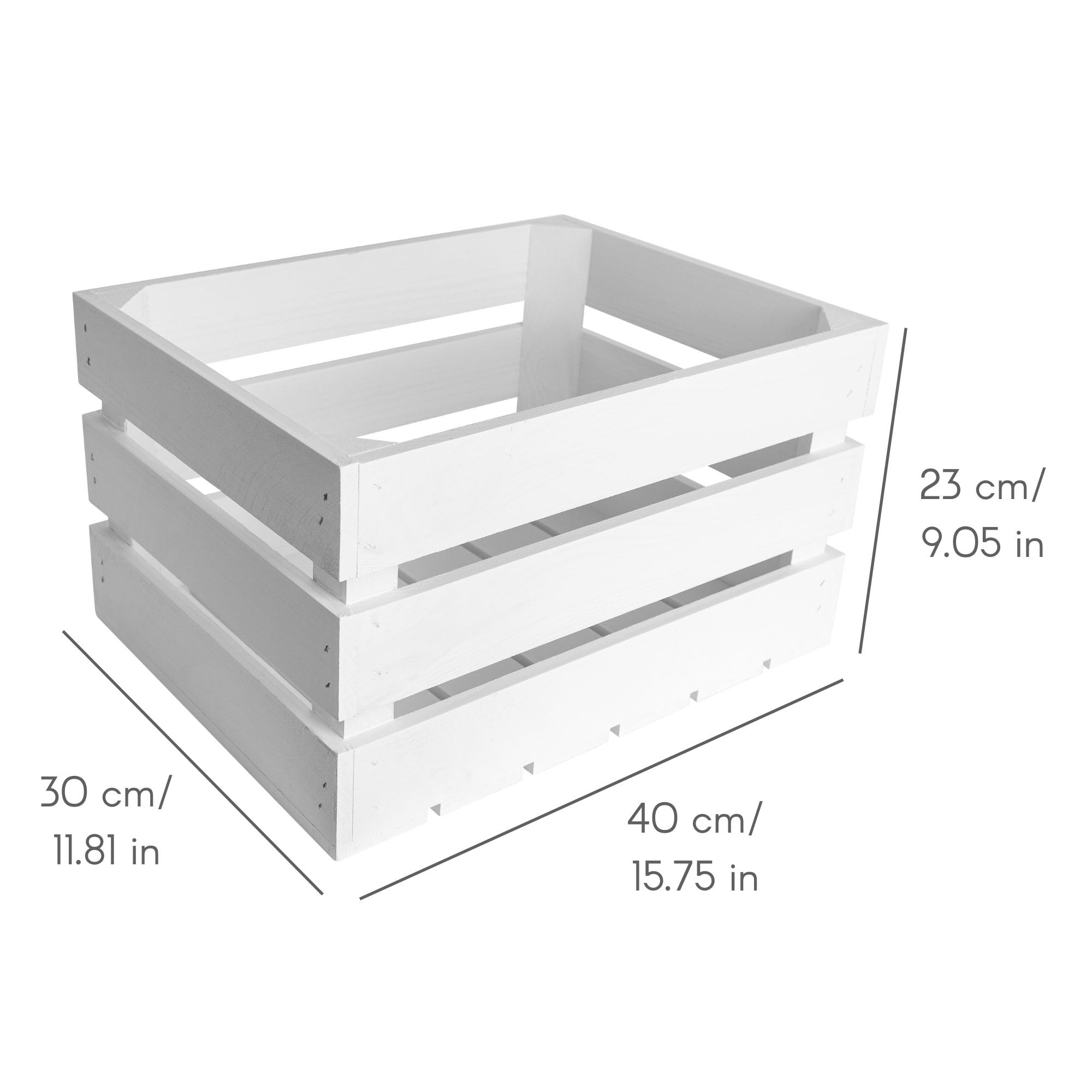 Creative DECO 3 x Cajas de Madera Natural Decorativa Blanca 40 x 30 x 23 cm | Cesta de Madera Ideal para Almacenaje Regalo Fruta Decoración Bricolaje Manualidades | Documentos Juguetes Herramientas