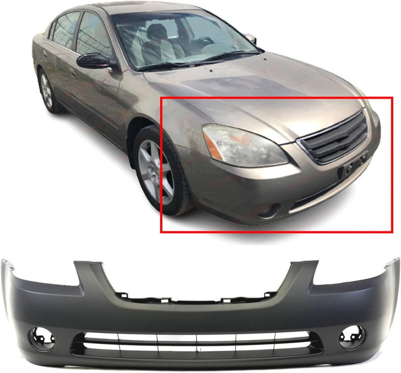 FitParts Compatible With Front Bumper Cover 2002-2004 Nissan Altima Base SE SL S Sedan 02-04. New, Primed and Ready for Paint. With Fog Light Holes. NI1000193 620228J040 2003