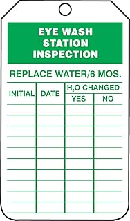 Accuform "Eye WASH Station Inspection" Pack of 25 PF-Cardstock Inspection Record Tags, 5.75" x 3.25", Green on White, TRS245CTP