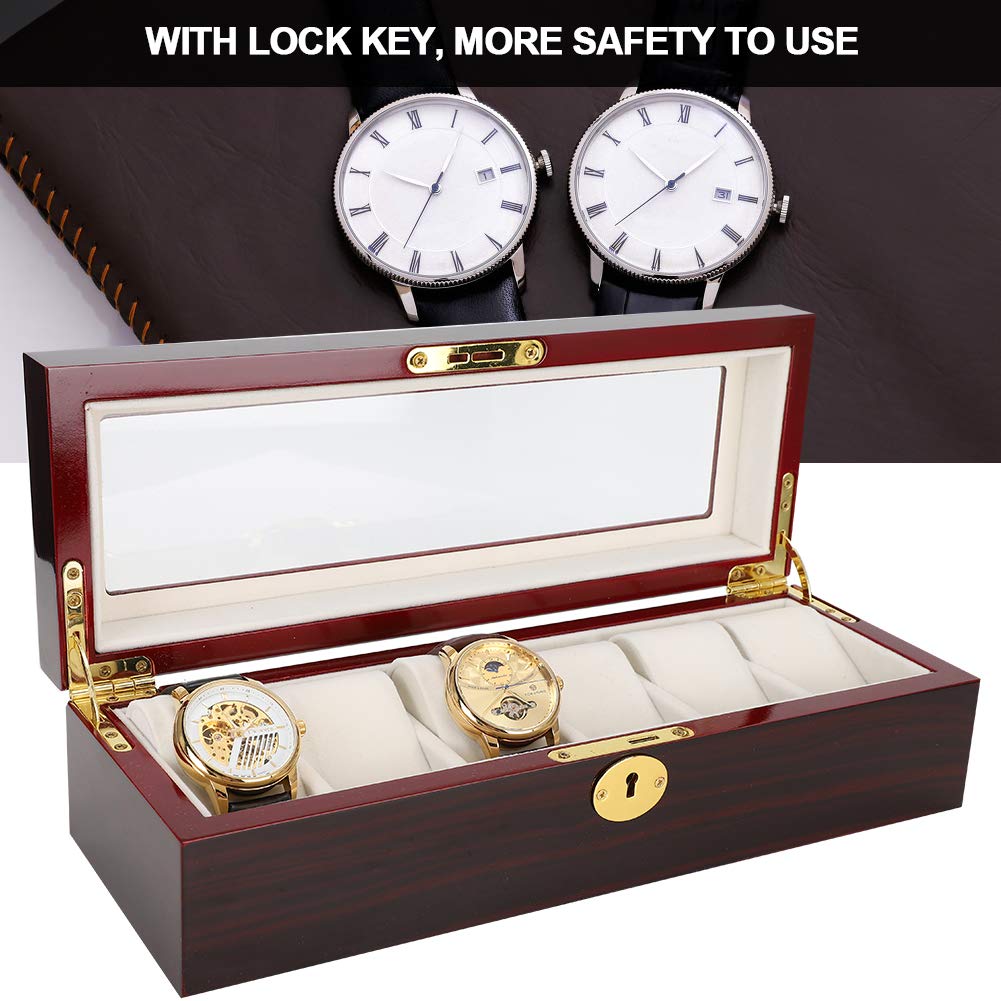 Scatola Porta Orologi con Chiave, Vetrina in Legno a 6 Griglie per Collezionisti, Organizzatore Sicuro per Orologi di Lusso, Protezione Durevole per Orologi, Ideale per