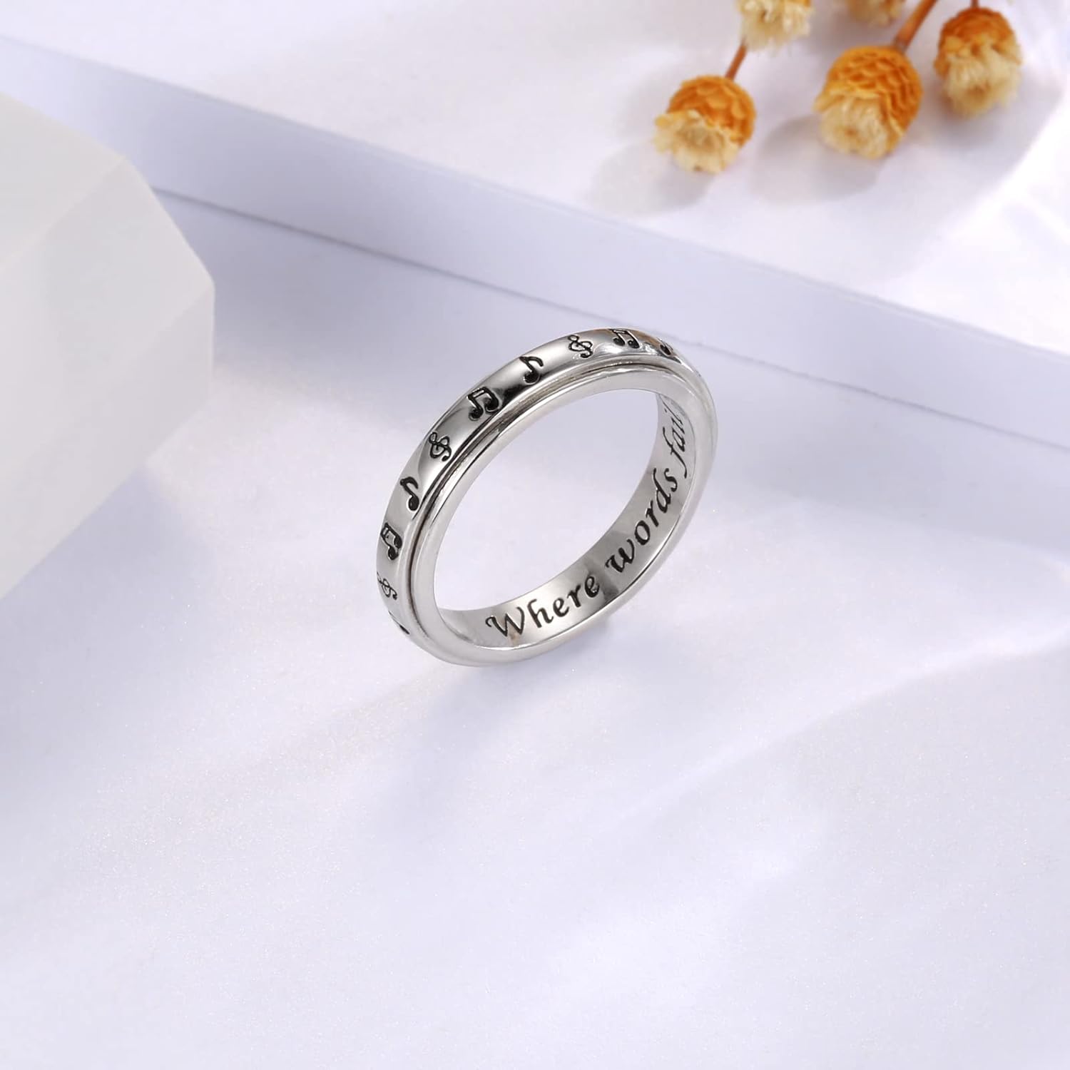 925 Sterling Silver Spinner Fidget Ring for Women: Musical Note Viking Rune Heartbeat Anxiety Stress Relieving Rotatable Ring Faith Hope Love Spinner Ring Jewelry Gift