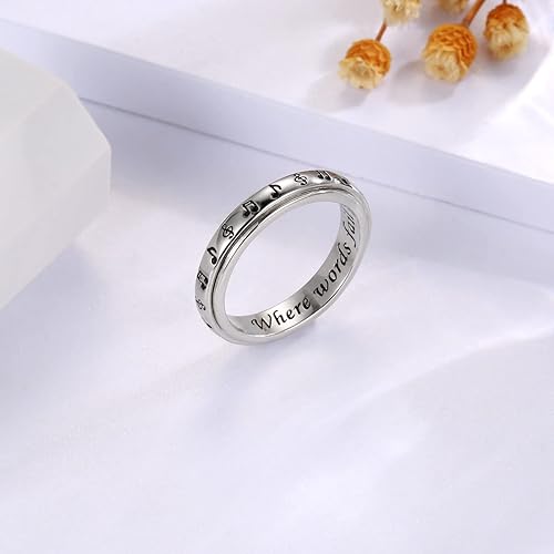 Miniatura 10 de Anillo giratorio de plata de ley 925 para mujer Nota musical, runa vikinga, latido del corazón, ansiedad, alivio del estrés, anillo giratorio de fe,