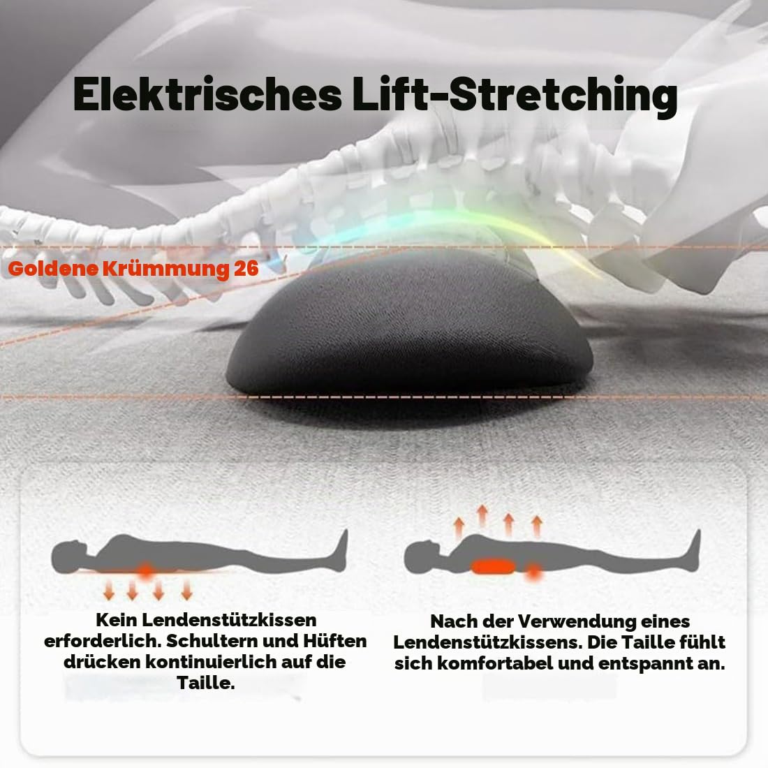 2026 Vertofix 3-Zonen Ergoflow Tiefenmassagegerät, 3-in-1 Rücken Massage Pad mit Tiefenwärme, Vibration & Traktion, Lendenstütze zur Schmerzlinderung, USB-C Akku, für Büro & Zuhause (Dunkelgrau,USB)