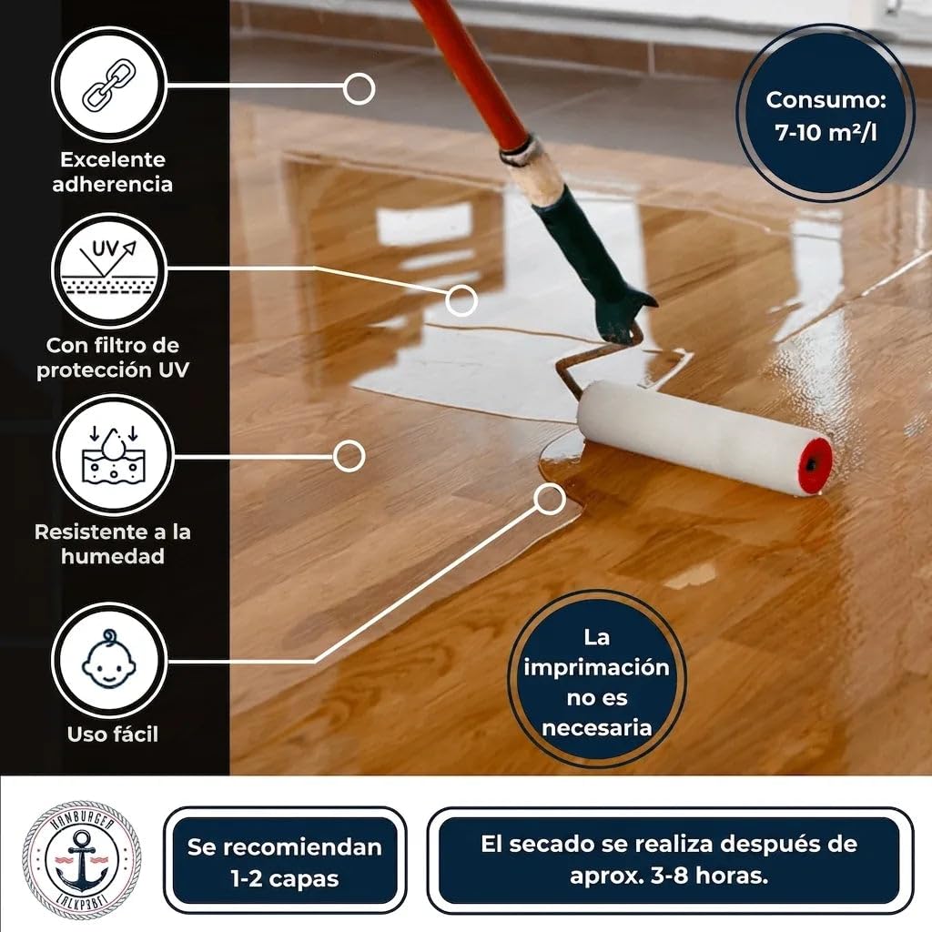 Barniz para parquet Cuidado de parquet satinado & brillante Barniz para escaleras incoloro (brillante, 5 L) FARBENLÖWE