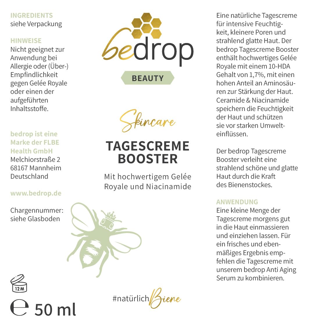 bedrop Skin Care Set - Concentrated Anti Aging Bienengift Serum & Tagescreme Booster Gesichtscreme im Set - Bei Falten für Gesichtspflege