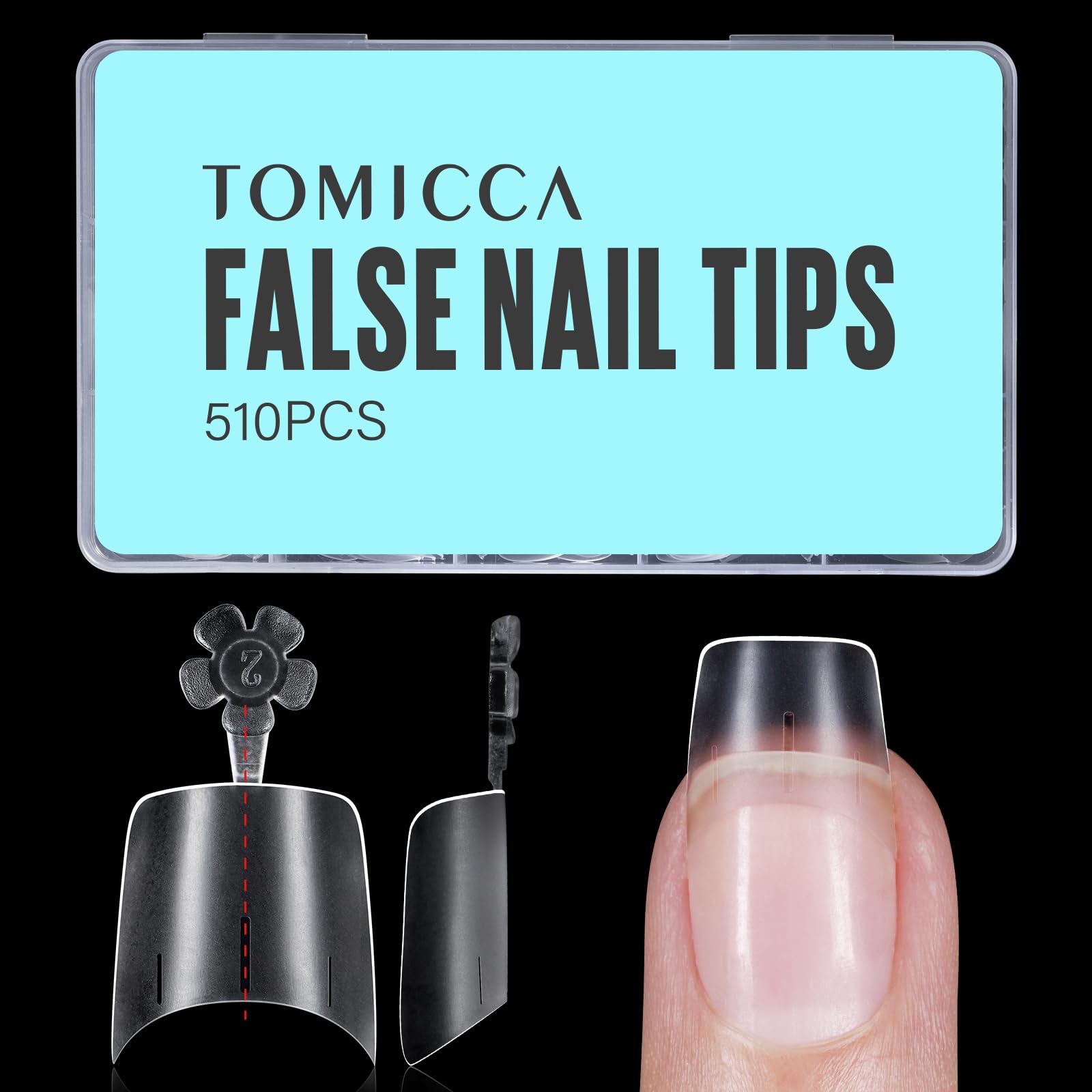 TOMICCA Short Squoval Nail Tips, 510Pcs Acrylic Nails Tips Full Matte, 12 Sizes No C Curve Fake Half Cover Nail Tips for Nail Extension Salon Home DIY