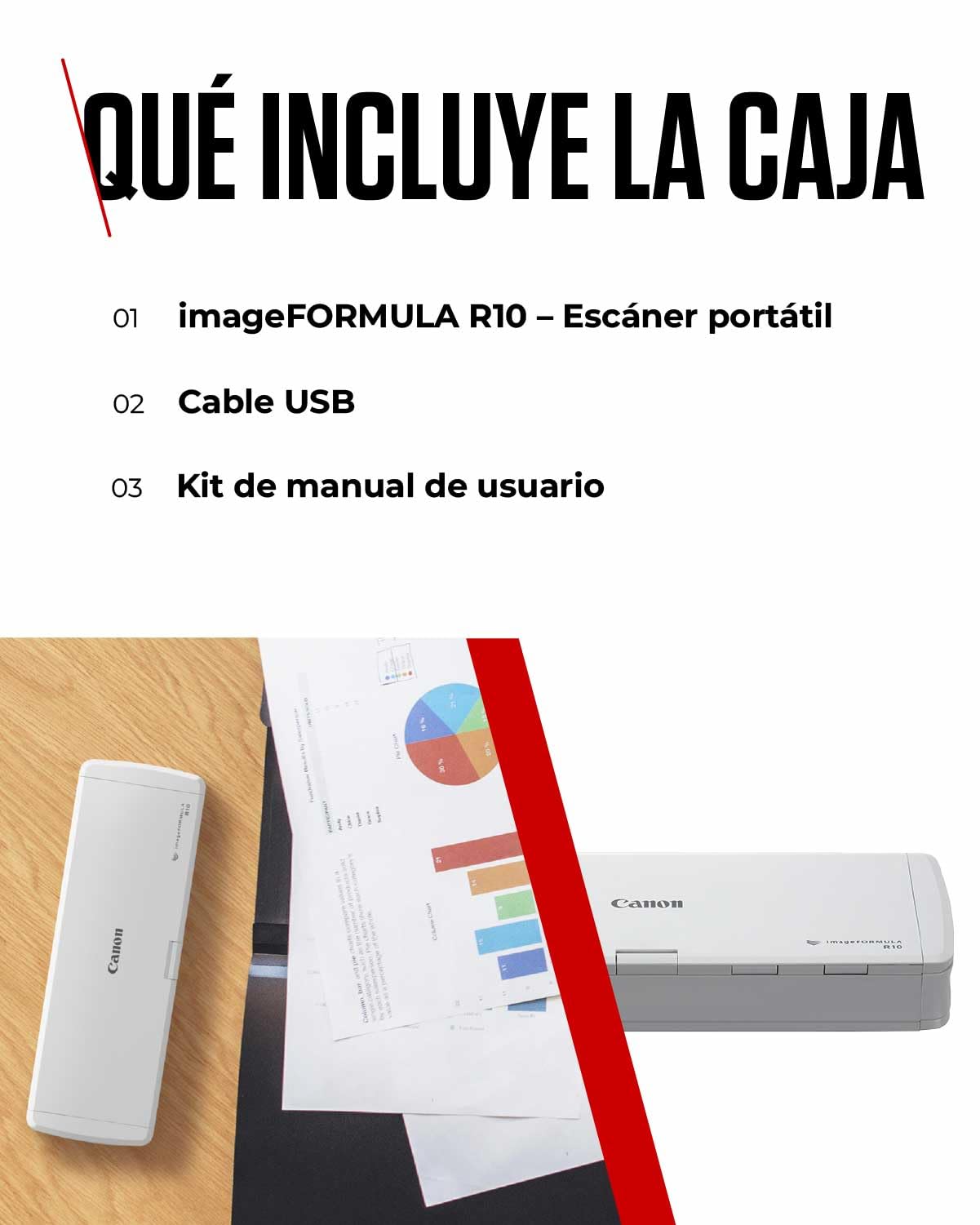 Canon imageFORMULA R10 Escáner Portátil | Escaneo a Doble Cara en hogar y Oficina | Alimentación por USB | hasta 12 pág. por min | Alimentador de 20 Hojas | Incluye Software Canon CaptureOnTouch Lite