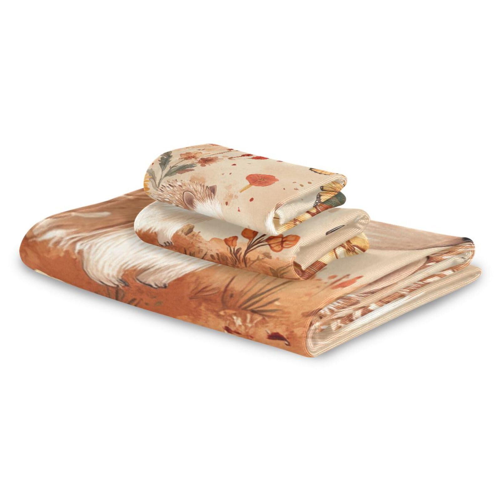 Set di 3 asciugamani morbidi per il viso a forma di riccio in terracotta con cartoni animati, 1 asciugamano da bagno, 1 asciugamano per le mani, 1 panno per il corpo e il viso da bagno