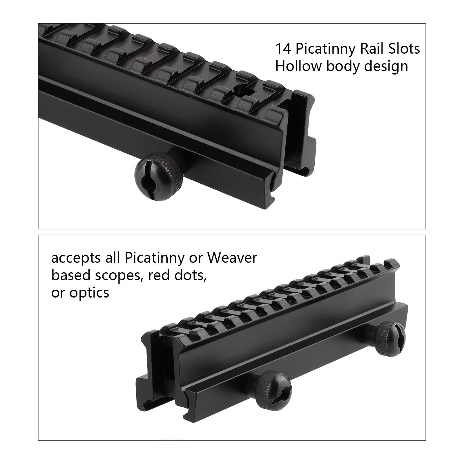 Riser Base Mount QD 20mm Picatinny Rail Aleación de Aluminio con 14 Ranuras de Riel Picatinny Adaptador