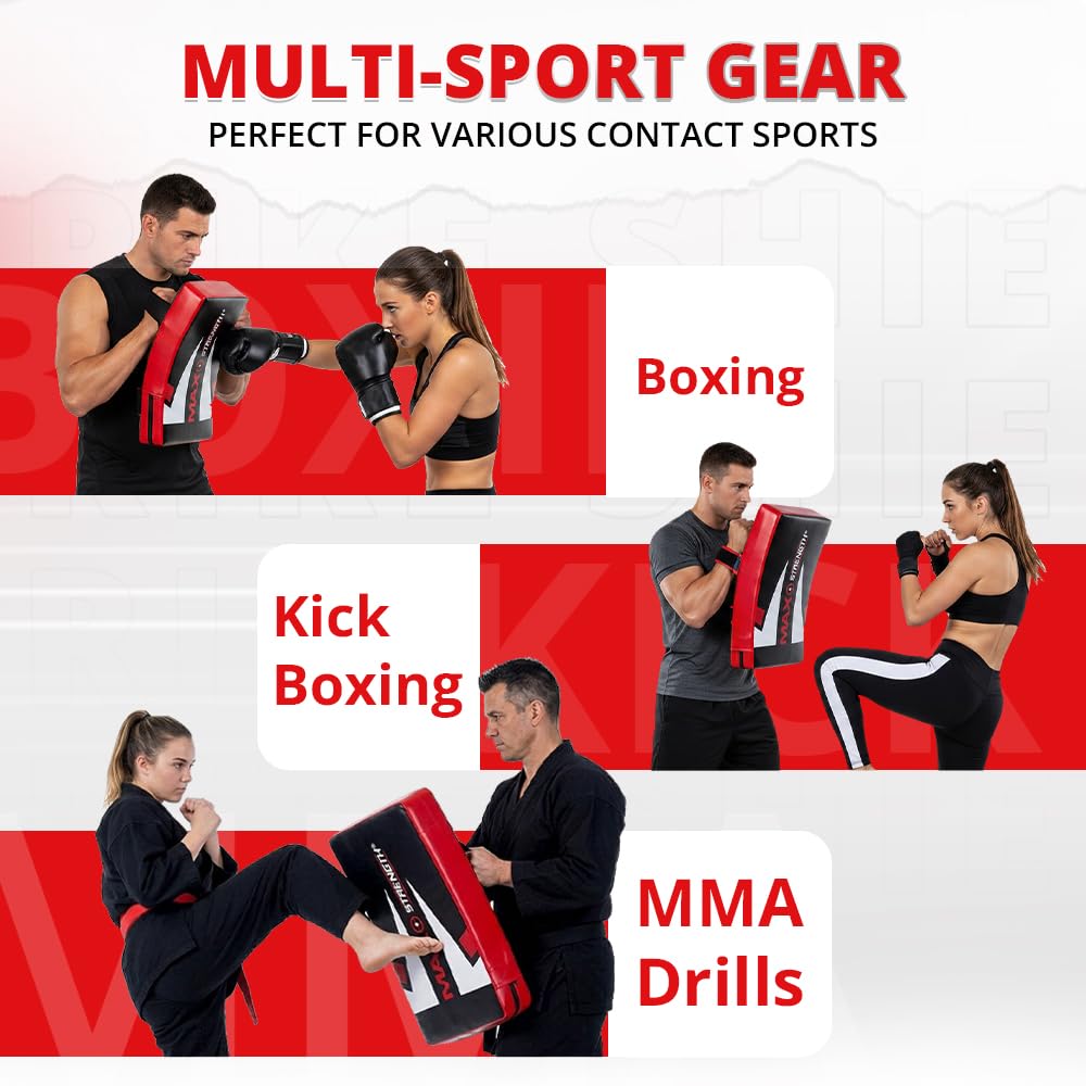 MAXSTRENGTH Scudo professionale per kickboxing, tappetino curvo per Muay Thai, ideale per MMA, arti marziali, karate, taekwondo, allenamento