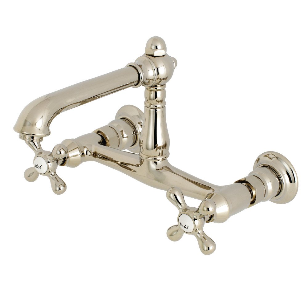 Kingston Brass Ks7246Ax English Country 20,32 cm Merkez Duvara Monte Gemi Lavabo Musluğu, Cilalı Nikel, 6-5/8" Ağız Erişiminde
