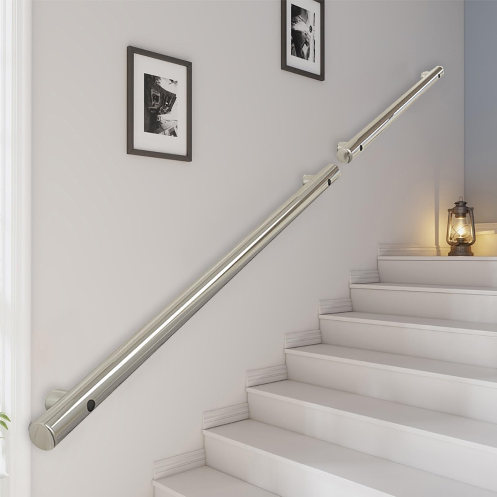 Rampe d'escalier en acier inoxydable de 450 cm avec support mural complet