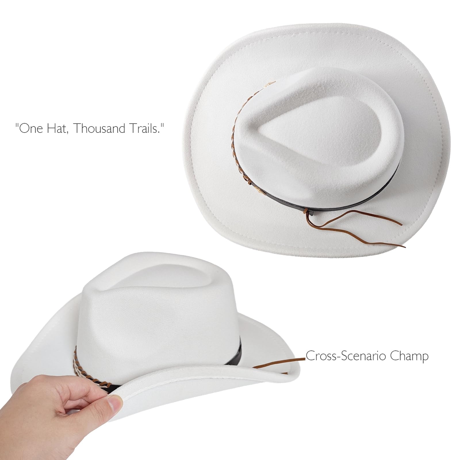 Chapeau Fedora Western Cowboy Cowgirl réglable vintage à large bord pour homme et femme avec bandeau pour fête au quotidien